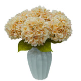 6Pcs Faux Fake Flowers Artificial Silk Hydrangea With Stems Bouquets Arrangement For Home Table Centerpieces (Beige)