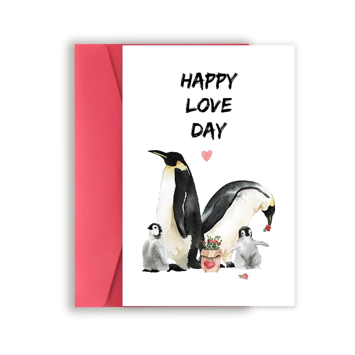 Penguin Mom Dad Valentine'S Day Card, Cute V-Day Gifts For Husband Wife Kids, Lovely Penguin Anniversary Card For Women Men