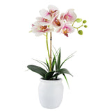 Orchid Artificial Flowers 18" Pink Fake Orchid Flowers In White Ceramic Pot Faux Orchid Plant For Home Decor Office Bathroom Table Centerpiece Indoor(Light Pink)