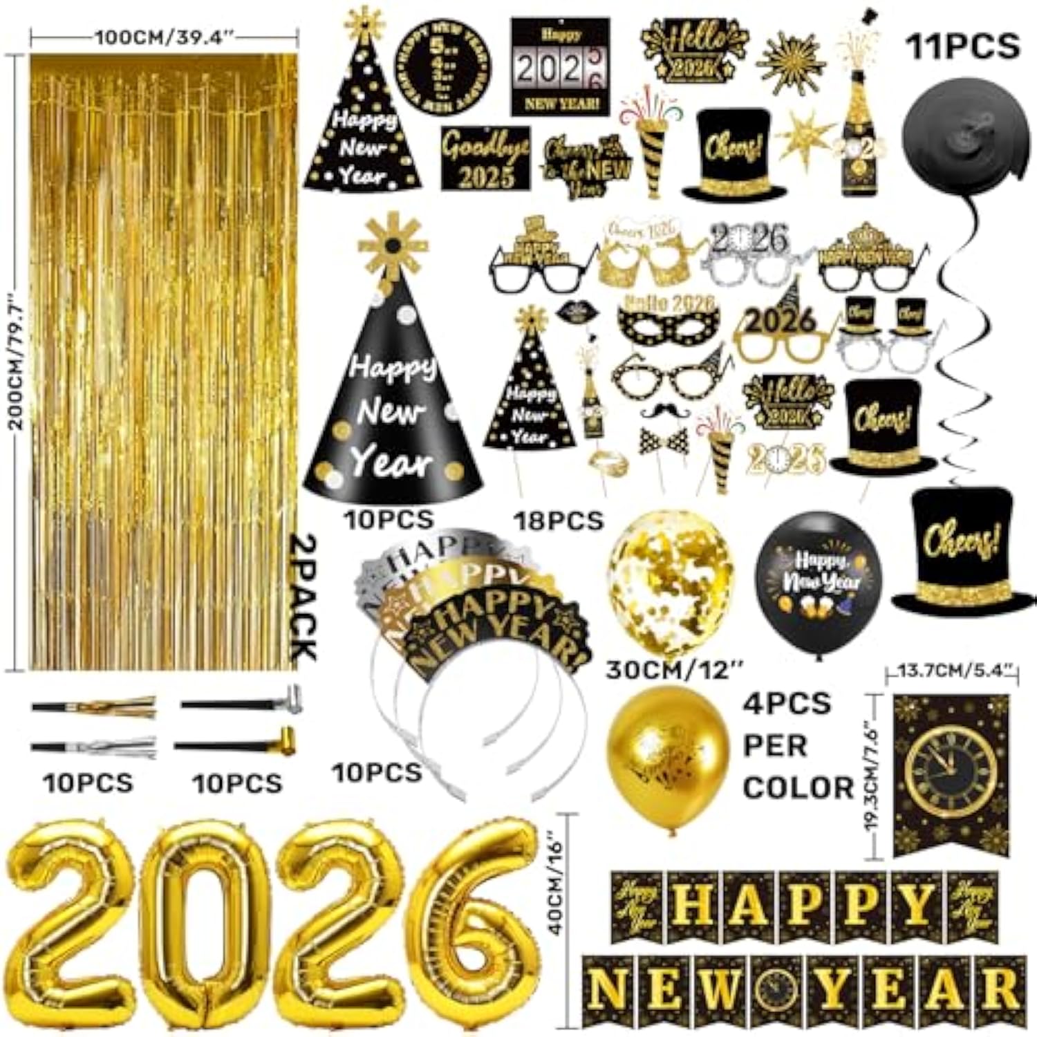 2026 New Year Eve Party Kit Banner, Hats, Balloons & Party Supplies