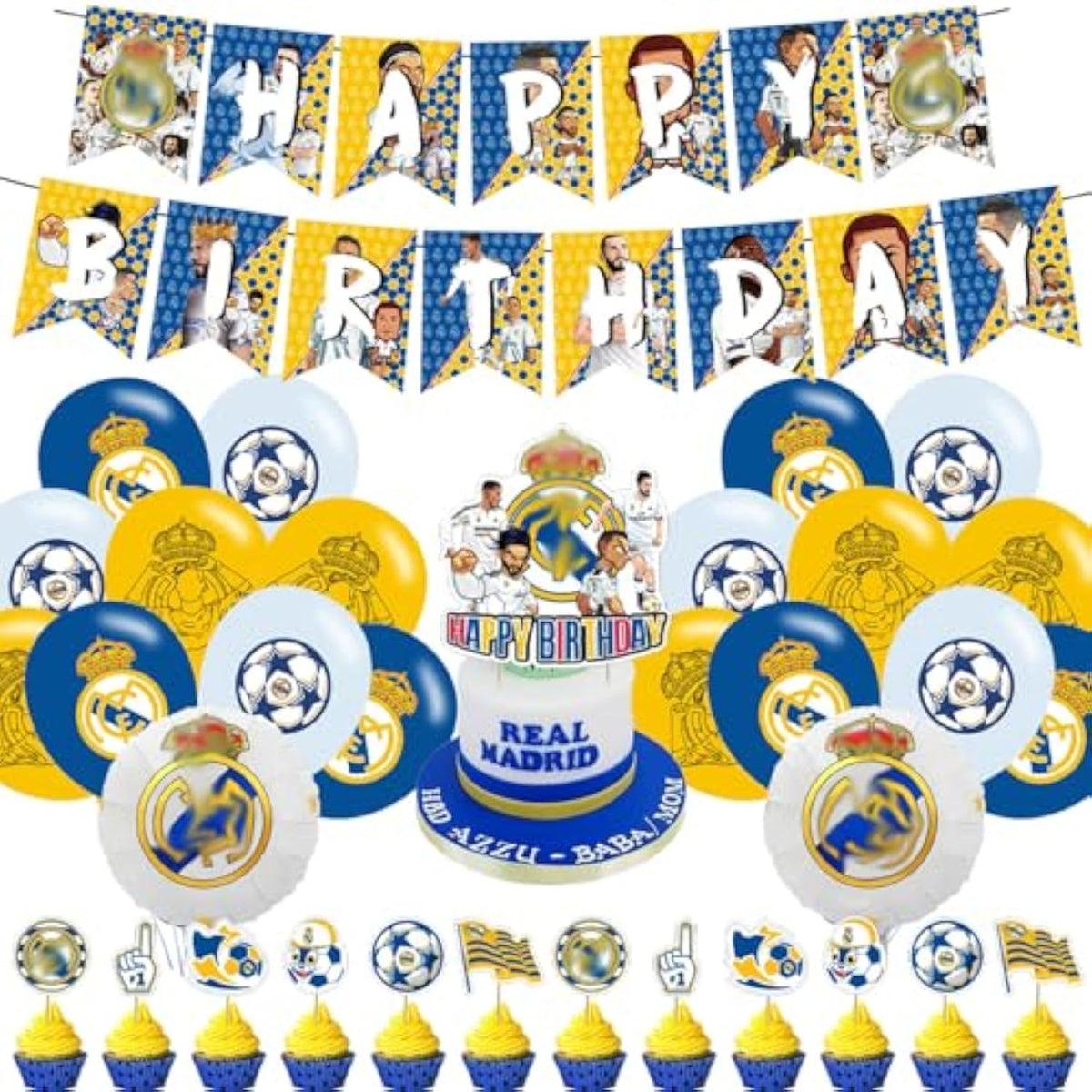 Madrid Soccer Cf Soccer Theme Party Supplies With Happy Birthday Banner, Cake Topper, Cupcake Toppers, Foil Balloons For Fans Adults Party Favors