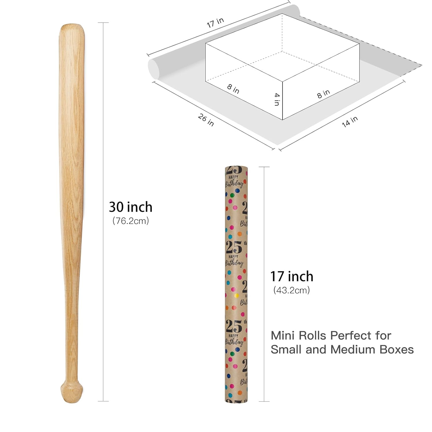 25Th Wrapping Paper - Mini Roll, 17 Inches X 16.4 Feet, Kraft Paper Colorful Dots And 25Th Happy Birthday Design For Boys, Girls, Party, 25 Years Old
