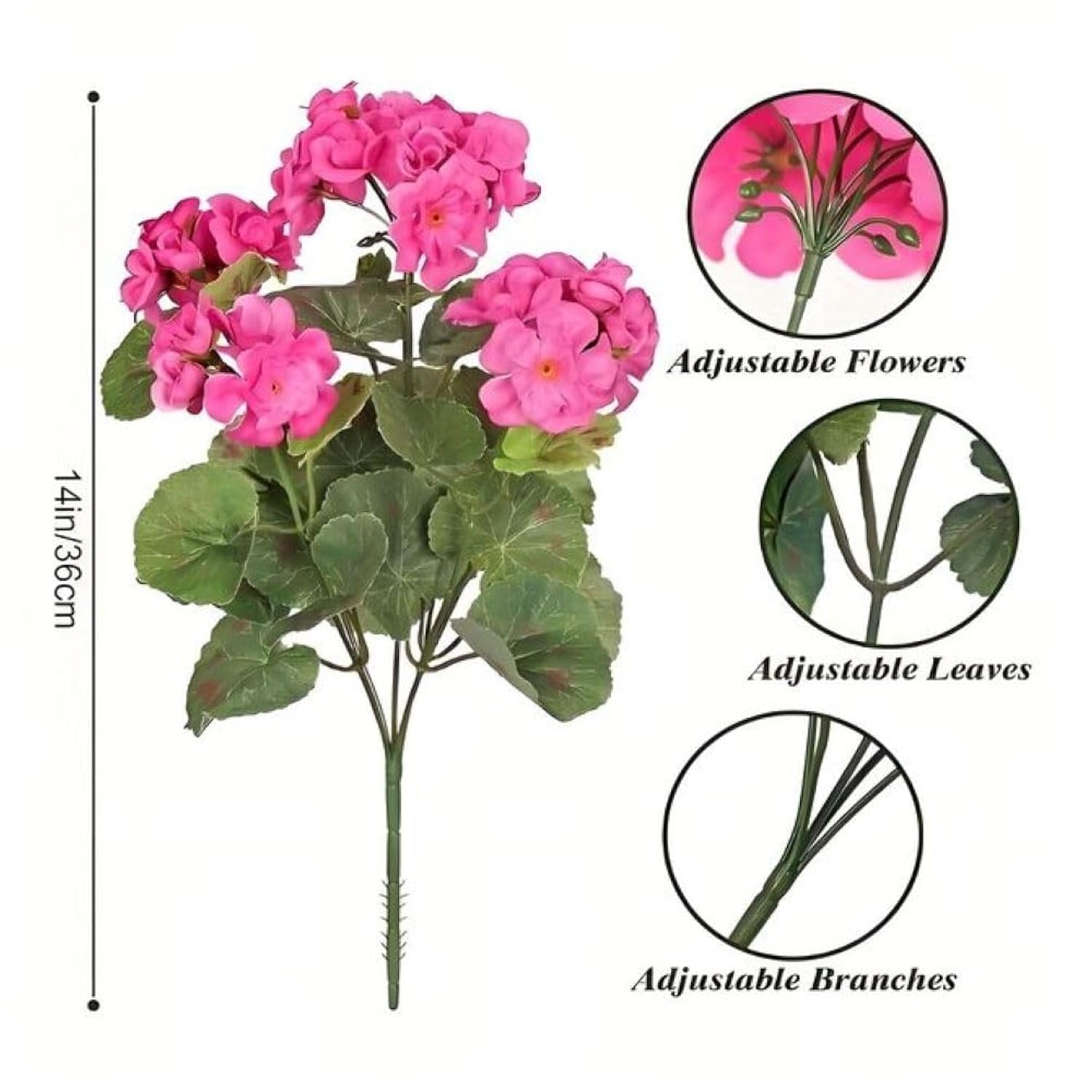 2Pcs Artificial Geraniums,Silk Flower Artificial Flowers Are Used For Home Decoration, Indoor, Outdoor Garden, Patio, Vase, Table Decoration, Home Decoration (Rose Red)