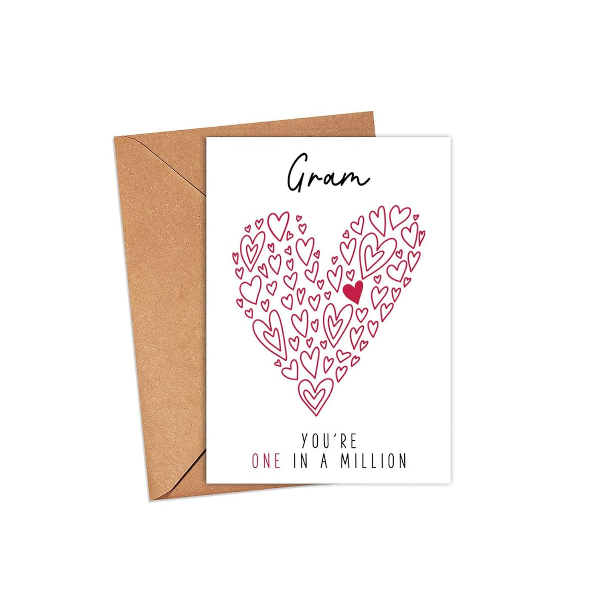 Gram You'Re One In A Million Card - Greeting Card - Thank You, Mother'S Day Card - 5 X 7 Inches, Modern Style, Pink, Brown, Letter Print