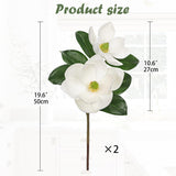 Artificial Magnolia Flower Stems Set Of 2 – 19.6” Faux White Magnolia Picks With Large Blooms And Green Leaves For Home Decor, Wedding Centerpieces, Floral Arrangements, Diy Crafts