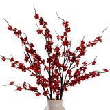 4Pcs Cherry Blossom Flowers Artificial, Fake Silk Cherry Blossom Branches Tall Peach Blossom Flower Stems Arrangement For Wedding Home Office Party Decoration (Red-2)