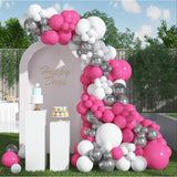 Pink Party Decorations - Pink White Silver Balloon Arch Kit 18/12/10/5 Inch | Backdrop For Valentines, Bachelorette, Gilrs, Women Birthday Party Decorations