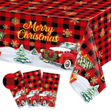 3 Pack Christmas Red Truck Tablecloths Decor Plastic Xmas Party Table Covers Retro Merry Christmas Tree Farm Print Party Supplies Xmas Winter Holiday B'Day Party Decor, 54''X108'' (Plaid)