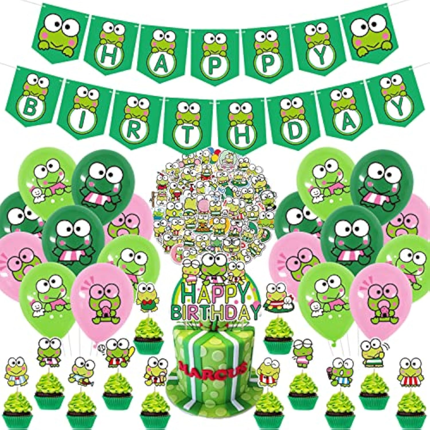 Frog Party Decorations – 83Pcs Set with Banner, Balloons, Cupcake Toppers & Stickers for Kids