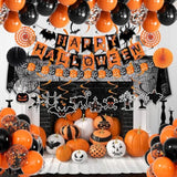 Happy Halloween Banner Balloons Swirl Streamers Paper Fans Pumpkin Bat Ghost Decor