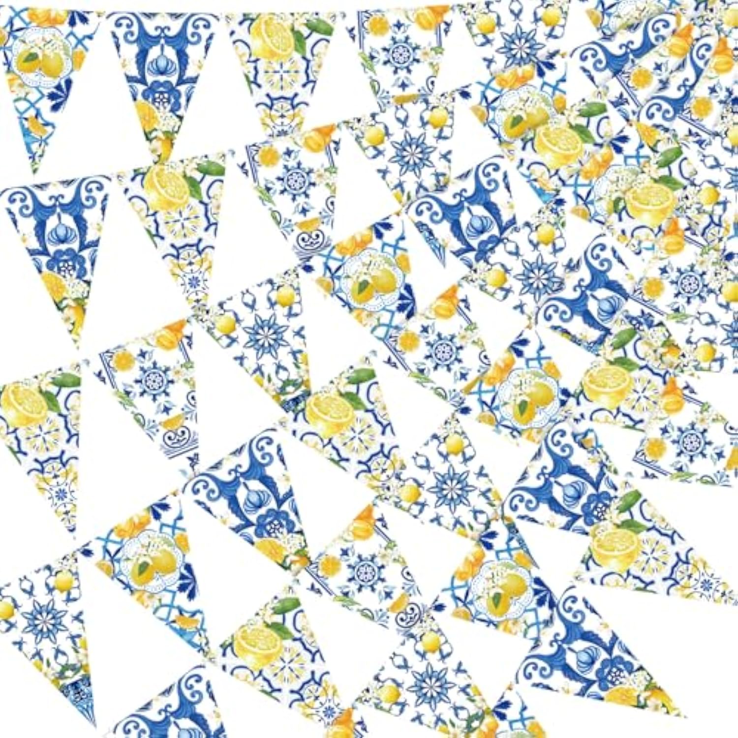 5 Pcs Blue Tiles Lemon Decor Lemon Bunting Banners Blue Tiles Paper Pennant Garlands Lemonade Hanging Triangle Flags For Wedding Birthday Bridal Shower Bachelorette Party Decorations