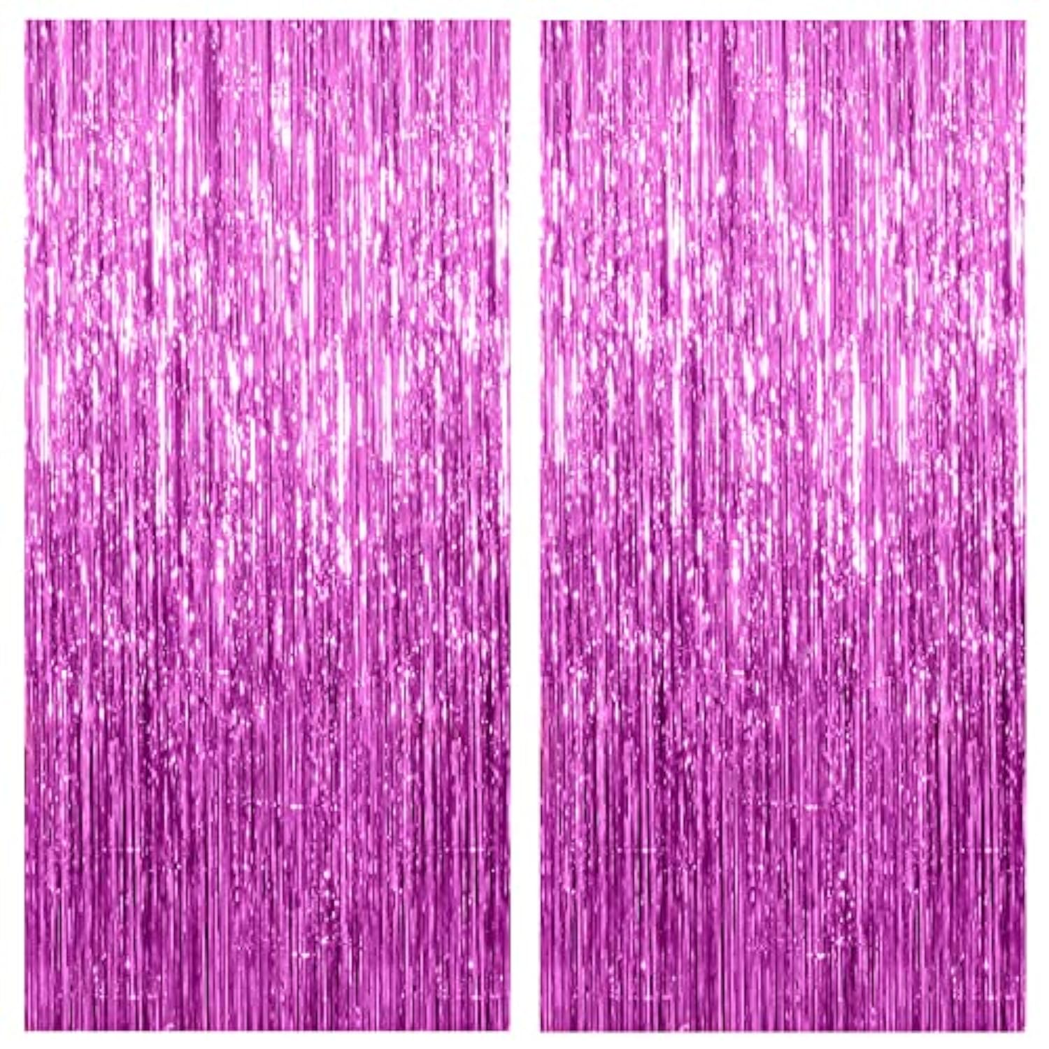 2 Pack Hot Pink Backdrop Curtain Party Streamers Hot Pink Birthday Decorations Foil Fringe Photo Backdrop Party Supplies Fiesta Grad Theme Decorations