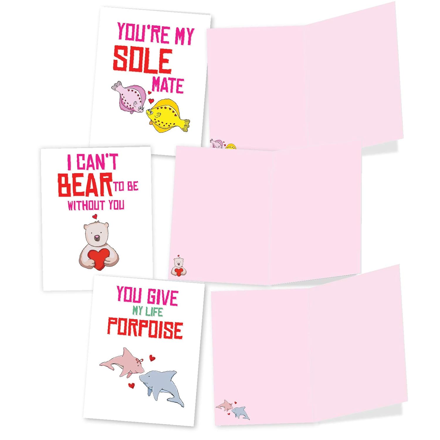 - 10 Funny Assorted Blank Humor Notecards Box Set 4 X 5.12 Inch W/Envelopes Play On Words For Men, Women (10 Designs, 1 Each) - Loving Puns Gone Wild M5660Ocb-B1X10