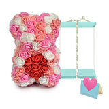 Rose Bear Handmade Flower Bears For Mothers Day, Valentines Day & Anniversary, Rose Teddy Bear With 10 Inch Blue Box (Tricolor Pink)