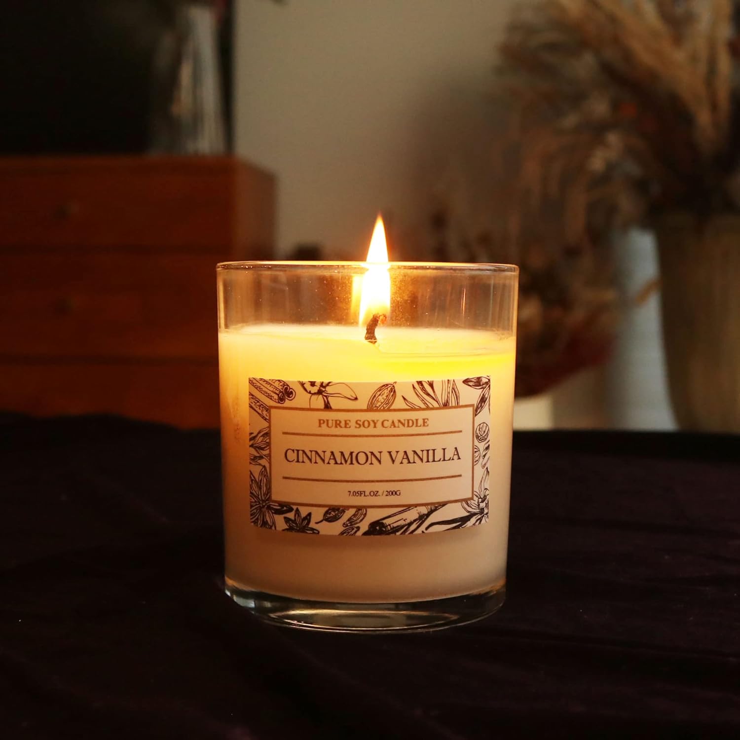 Non Toxic Candle - Soy Cinnamon Vanilla Scent, Highly Scented Spring Candle For Home, New Home Gift, Luxury Scents
