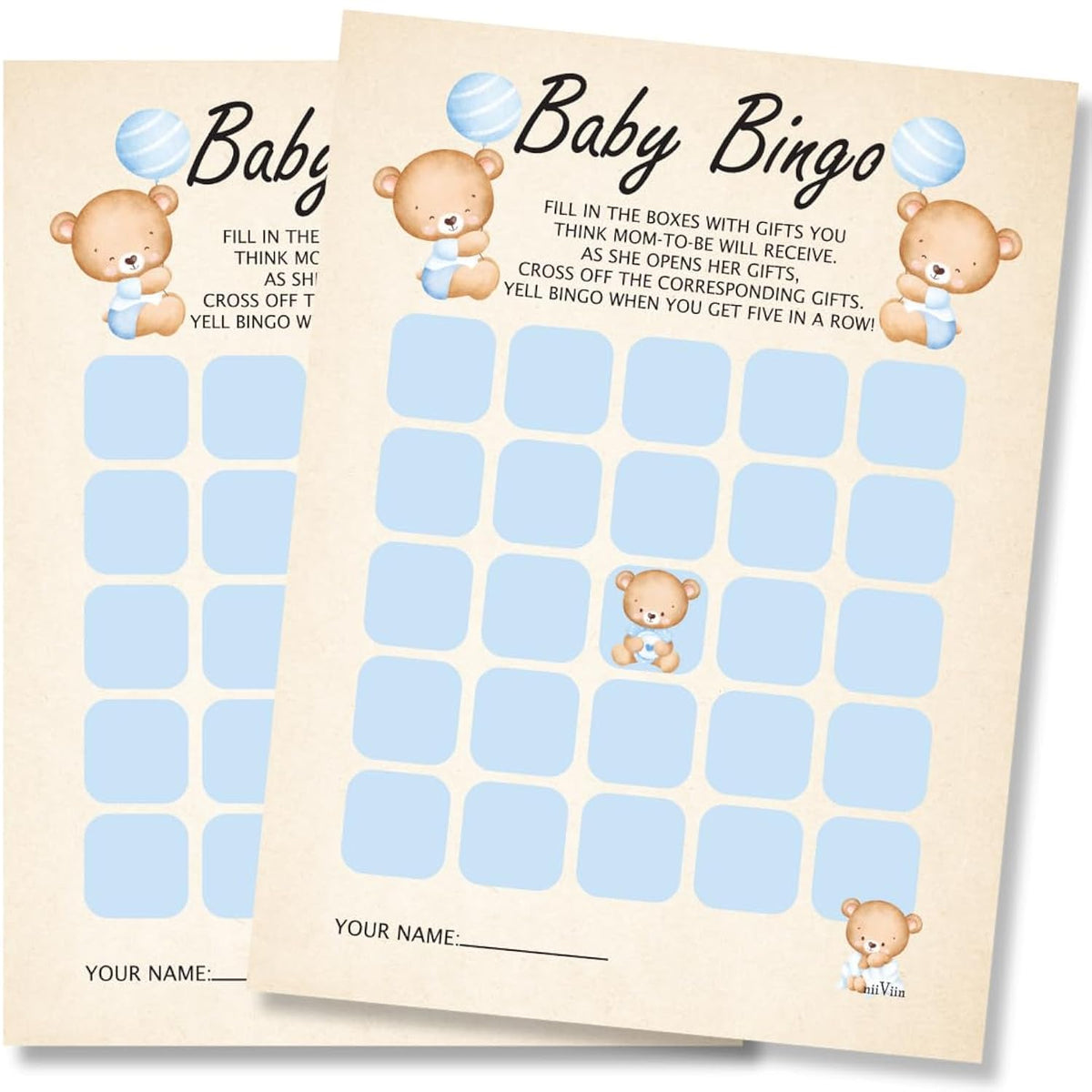 Baby Shower Bingo Cards - Infant Shower Games Boy, 50 Guest Keepsake Set, Baby Predictions, Large 5" X 7", Writable