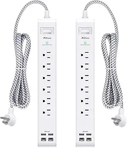 2 Pack Surge Protector Power Strip 12FT Extension Cord with 6 Outlets 4 USB Ports 2 USB C