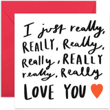 Old English Co. I Really Really Love You Funny Anniversary Card - Bold Red Heart Valentine'S Day Card | Joke For Husband, Wife, Boyfriend, Girlfriend | Blank Inside & Envelope Included