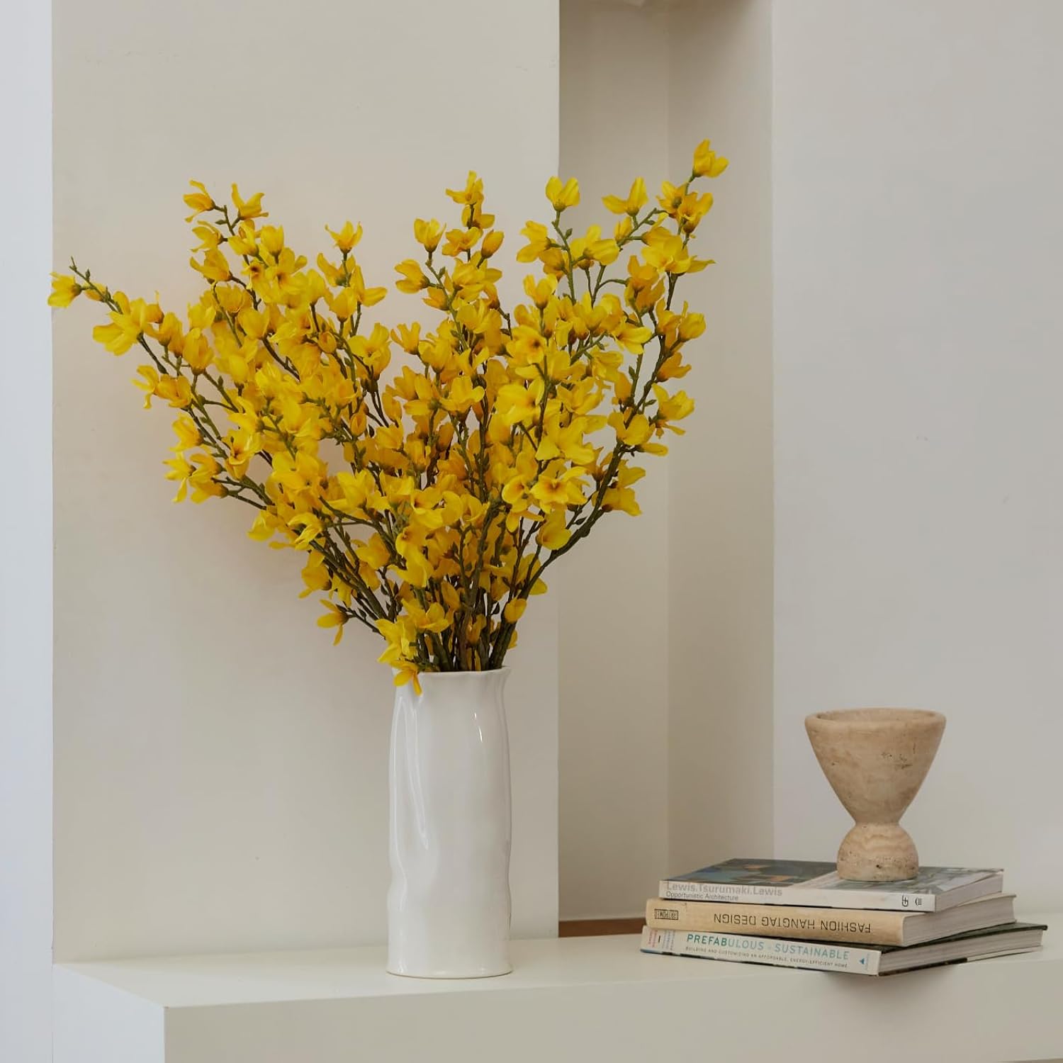 Artificial Forsythia Branches Valentines Day Decoration, 38 Inch Silk Flowers For Wedding Home Decor, Real Touch Yellow Spring Floral Arrangement For Centerpiece, Photography Props (Yellow)
