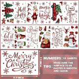 Christmas Wall Stickers Decoration 12 Sheets, Buffalo Plaid Christmas Wall Decals Holiday Letter Trees Decor, Winter Snowflake Vinyl Stickers For Living Room Bedroom Home Office