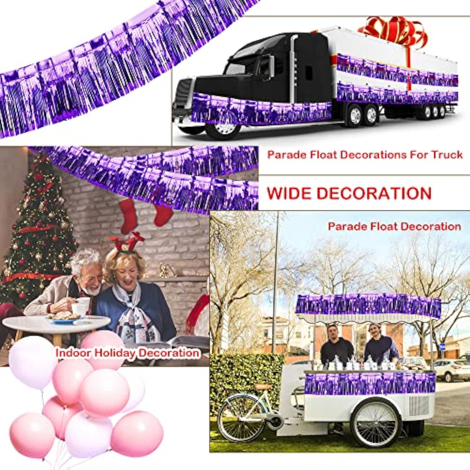 4 Pack Iridescent Fringe Float Curtain, Metallic Foil Fringe Garland W