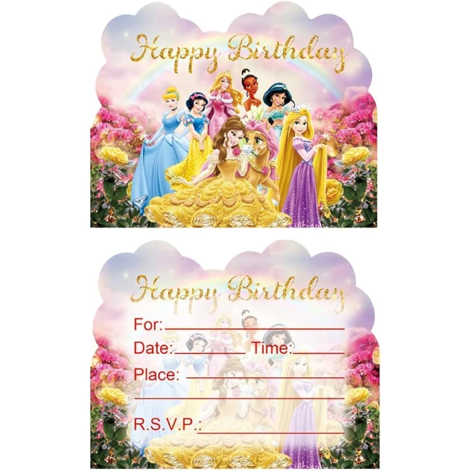 20Pcs Princess Birthday Invitations,Princess Party Invitations Birthday Party Supplies Decoration(Invitations20Pcs)
