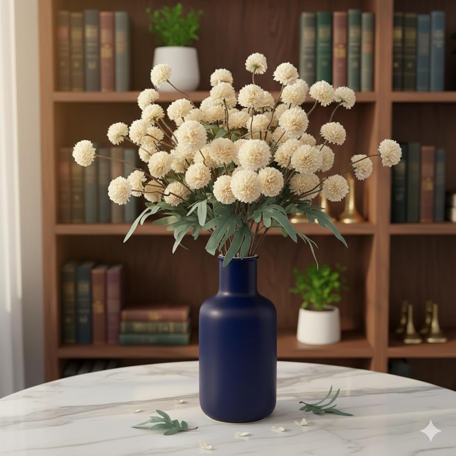 Artificial Beige Chrysanthemum Flowers – 10 Stems Faux Silk Mums With Green Leaves, Fake Flower Bouquet For Vase, Home Table Decor, Wedding Centerpieces, Party Arrangements & Holiday Décor