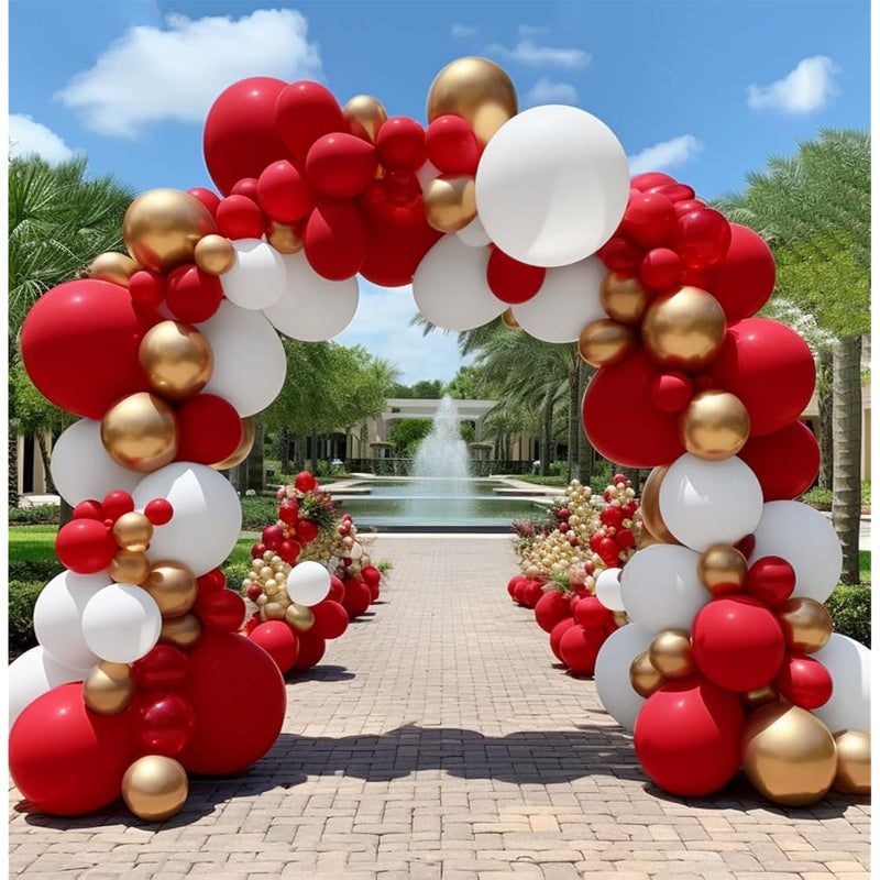 Red White Gold Balloon Arch Double Stuffed Red And White Balloons Matt