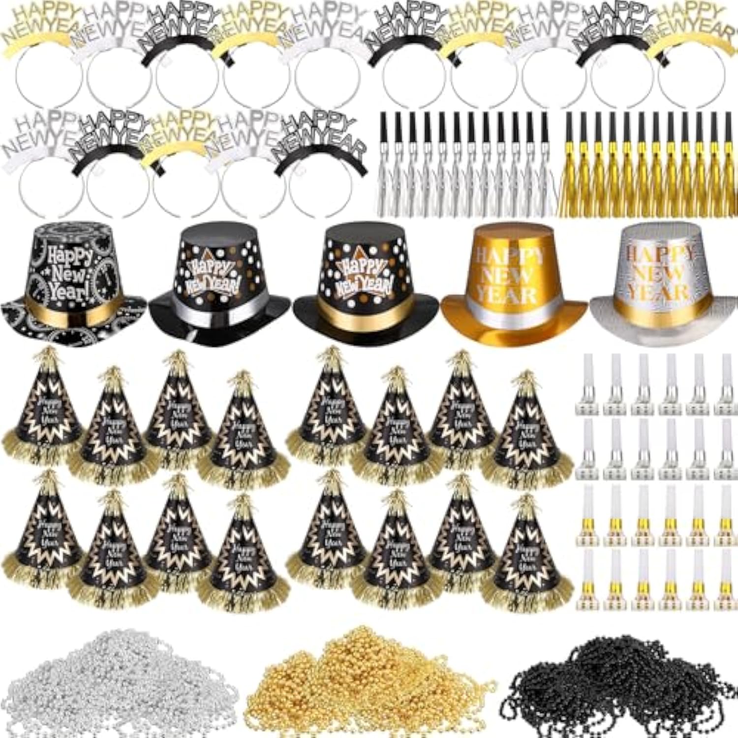 36pcs 2026 New Year Party Kit Hats Tiaras Necklaces Noisemakers Favors