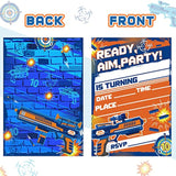 Msnor 30 Packs Dart War Invitations Birthday Party Supplies Blaster Nerf Gun Battle Theme Party Invitations With 30 Orange Envelopes For Boy Kids Dart War Nerf Party Decorations Supplies Favor