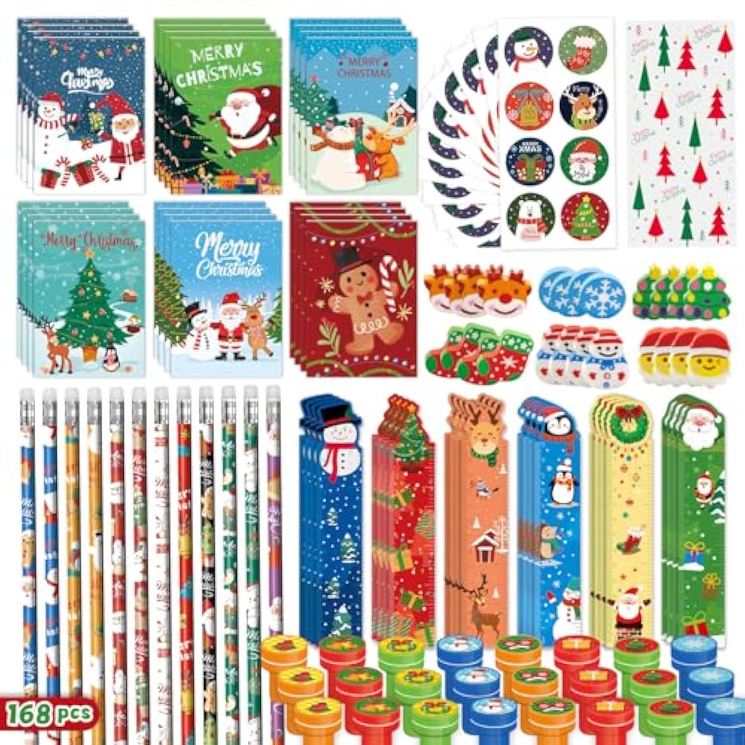 Christmas Party Favors For Kids, 168 Pcs 24-Pack Stationery Set For Stocking Stuffers, Themed Classroom Gift Exchange, Carnival Events, Class Reward Gifts And Prizes