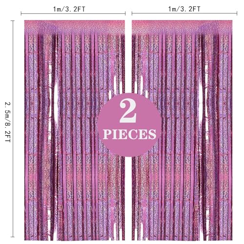 Pink Foil Fringe Curtains, 2 Pack 3.2 x 8.2 ft Party Backdrop