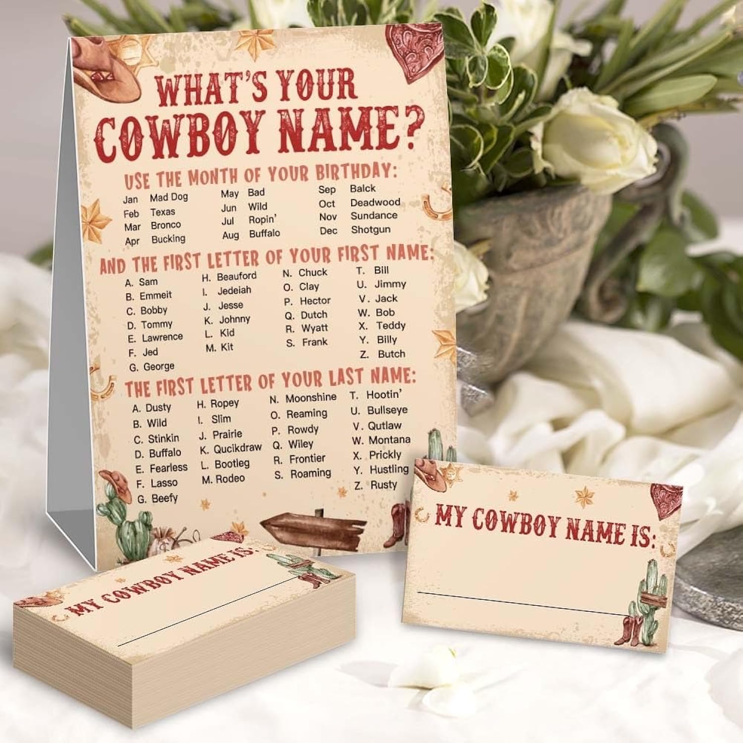 What'S Your Cowboy Name Game Set, (1 Cowboy Theme Sign And 30 Name Cards), Birthday Game, Western Wild Birthday Party Supplies, Cowboy Party Supplies