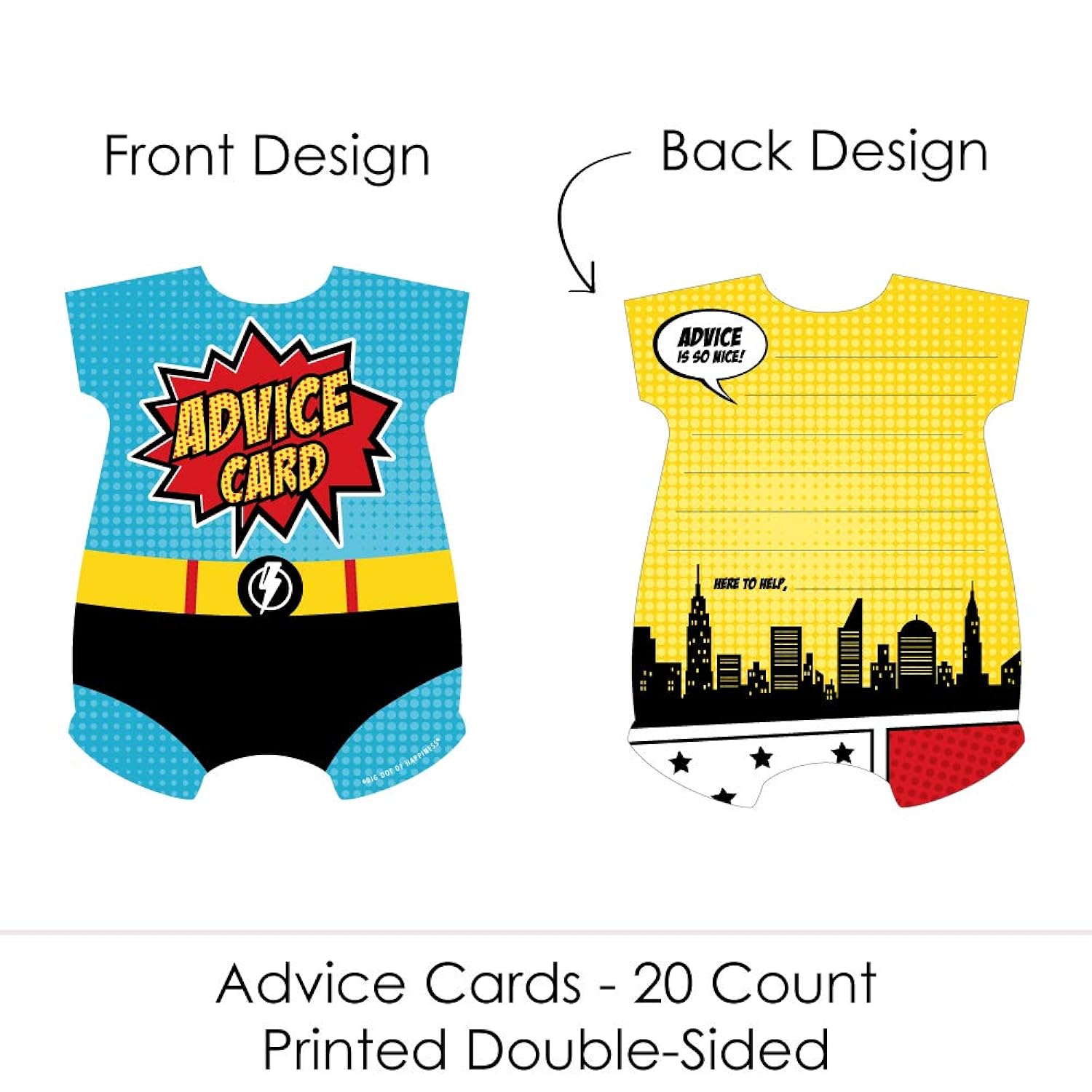 Big Dot of Happiness Bam Superhero - Comic Book Wish Card Baby Shower Activities - Shaped Advice Cards Game - Set of 20