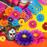 18 Pcs Mexican Paper Flowers Colorful Fiesta Tissue Paper Flowers Pom Poms Mexican Carnival For Floral Party Backdrop Wedding Birthday Party Craft, 6" 8" 10"