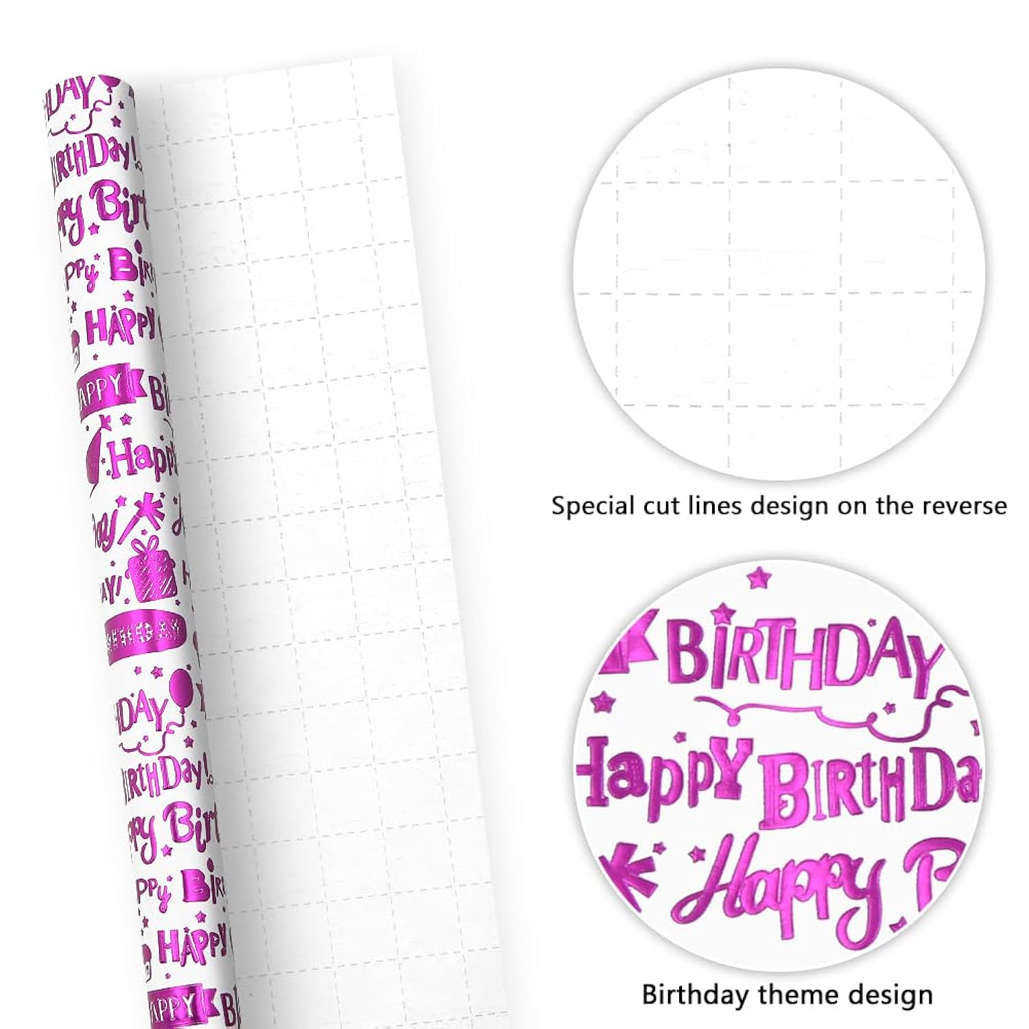Happy Birthday Wrapping Paper Roll, Purple Luxury Metallic Cake Gift Balloon Birthday Gift Wrap Papers For Birthday, Holiday, Baby Shower, Kids, Women, Girls, Mini Rolls 17X120 Inch