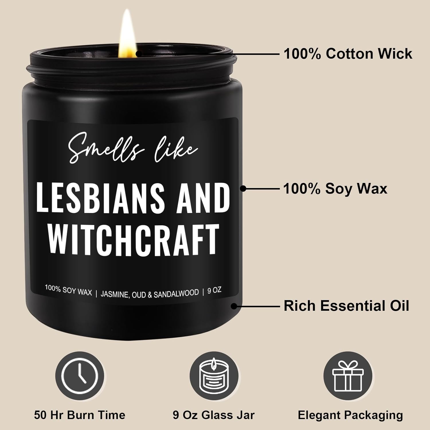 Funny Lesbians & Witchcraft Candle, Lesbian Gifts, Stuff & Decor, Lesbian Christmas, Stocking Stuffers, Lgbtq Wedding Gifts For Lesbian Couple, Girlfriend, Wife, Gay Women, Her, Friend, Mom
