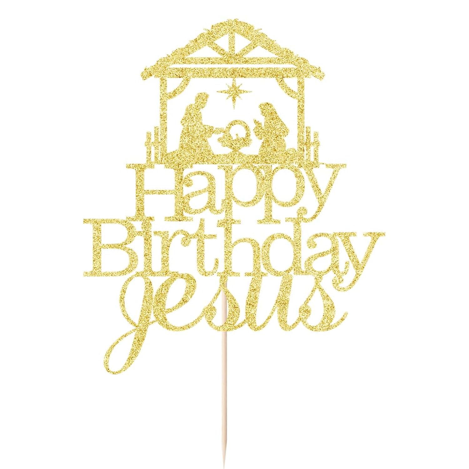 Happy Birthday Jesus Cake Topper, Gold Glitter Jesus Birthday Cake Decorations, Christmas Party Decorations Christmas Religious Decorations