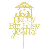 Happy Birthday Jesus Cake Topper, Gold Glitter Jesus Birthday Cake Decorations, Christmas Party Decorations Christmas Religious Decorations