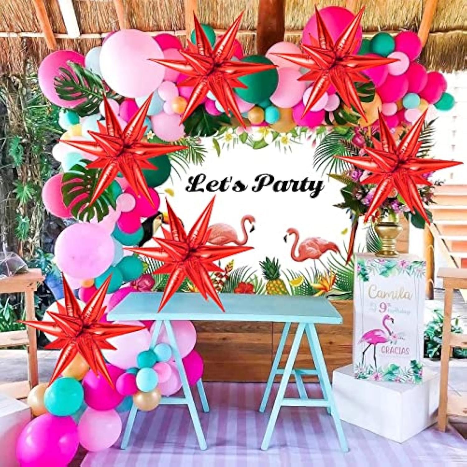 72 Pcs Red Star Balloons - 26 Inch Explosion Foil Cone Balloons, 12 Point Large Spike Balloon For Wedding Birthday Party Decoration Baby Shower Photo Background