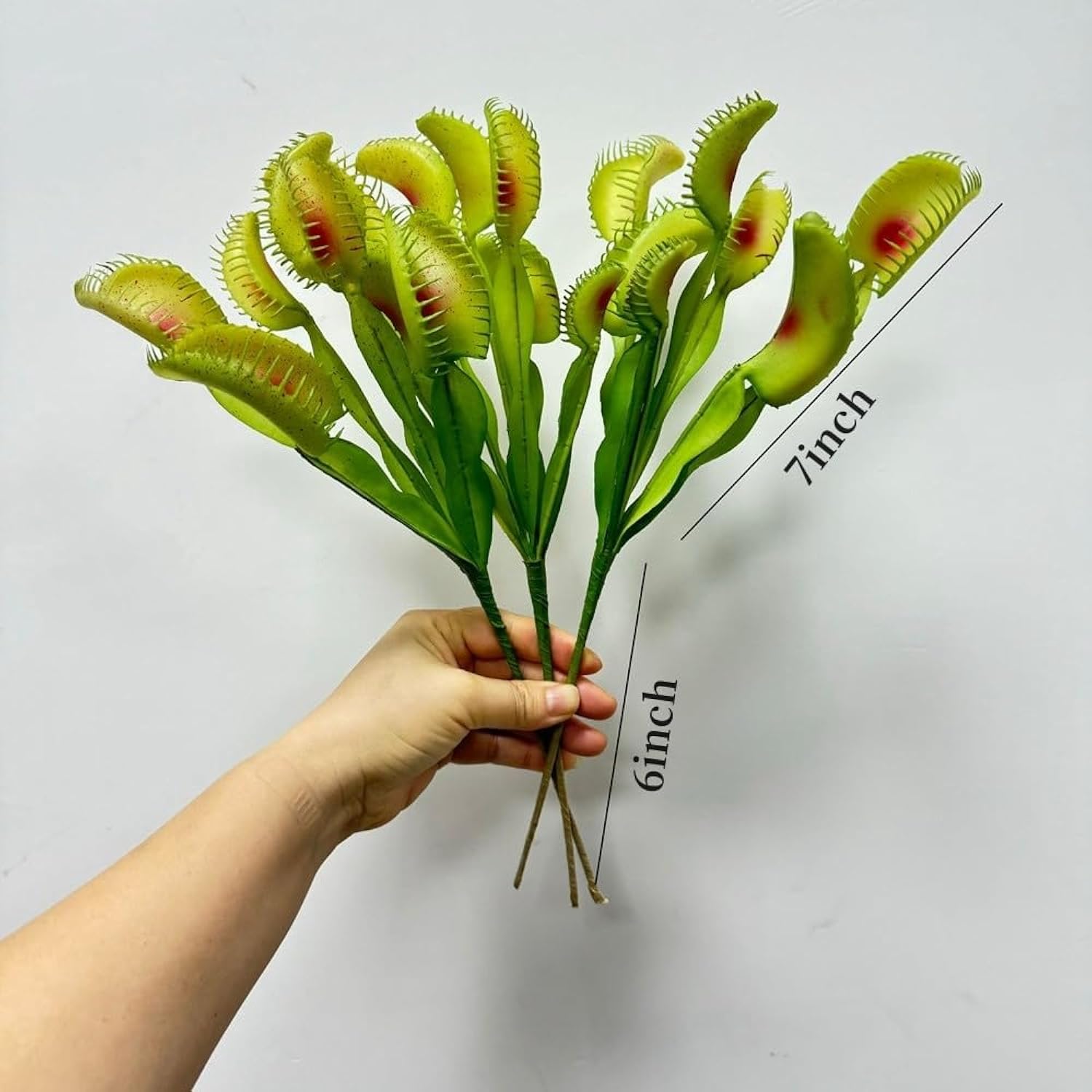 3 Stems 13" Green Artificial Venus Flytrap Plant Fake With 8 Flower Heads For Vase Bouquet And Home Outdoor Garden Wedding Festival Decoration,Halloween Decorations And Botanical Houseplant Displays