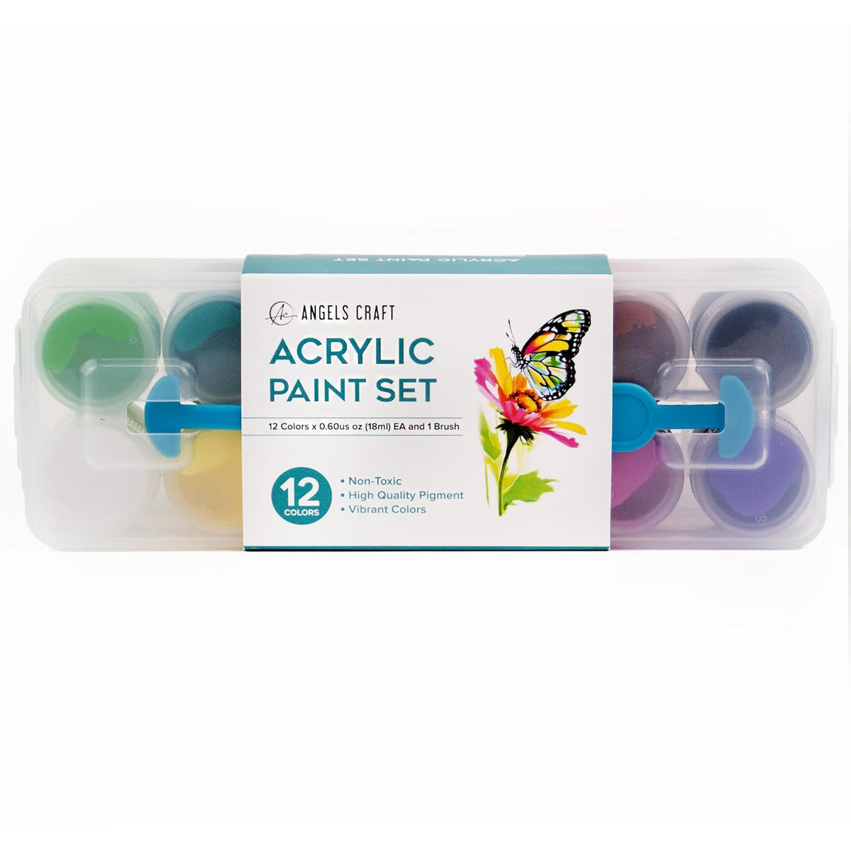12 Colors Acrylic Paint Set With Clear Handling Case And Brush - Vibrant Non-Toxic Art Craft Painting Supplies For Artists Beginners - Ideal For Various Surfaces