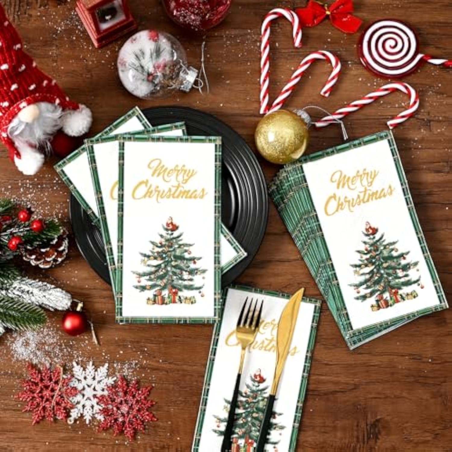 100 Pcs Christmas Napkins, 3 Ply Christmas Paper Napkins, Merry Chrismas Dinner Napkins Disposable, New Years Napkins, Christmas Napkins For Decoupage Party Decorations, 4.33" X 7.87"