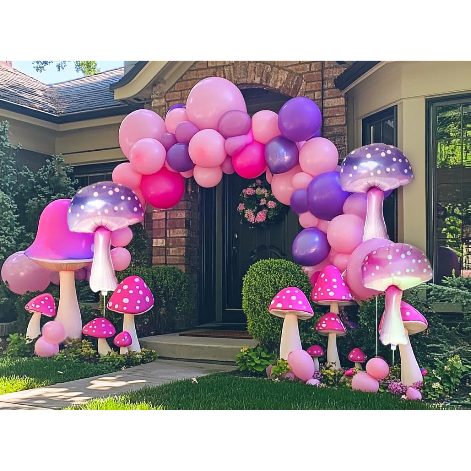 6Pcs Pink Purple Mushroom Balloons Butterfly Balloon For Fairy Birthday Party Decoration Enchanted Wonderland Birthday Party Fantasy Fairy Garden Party Alice Parties Decorations