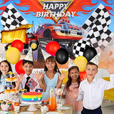 83 Pcs Truck Birthday Party Supplies – Includes Backdrop, 72 Balloons, Table Cover & Cupcake Toppers