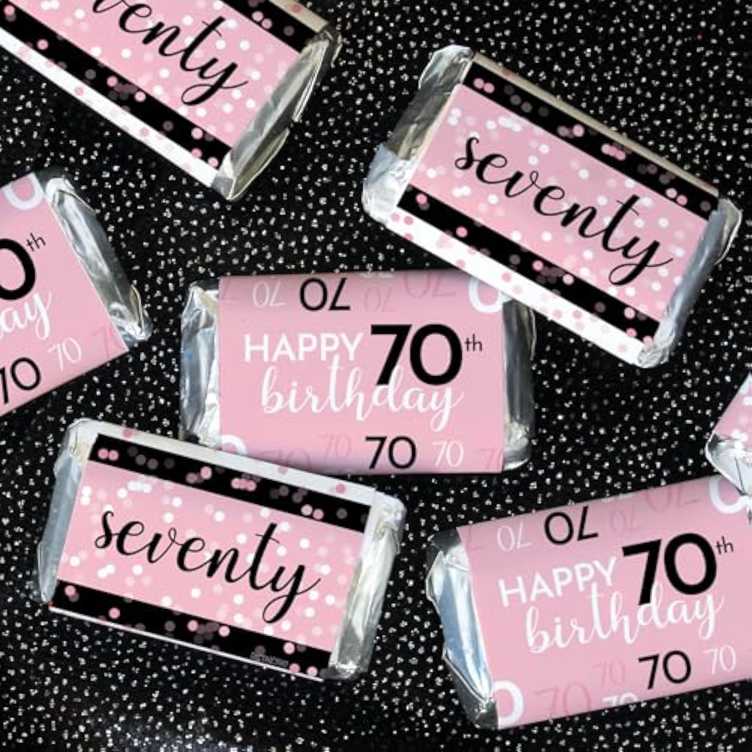 Pink 70Th Birthday Party Mini Candy Bar Wrappers - 42 Count, 70Th Birthday Decorations For Women