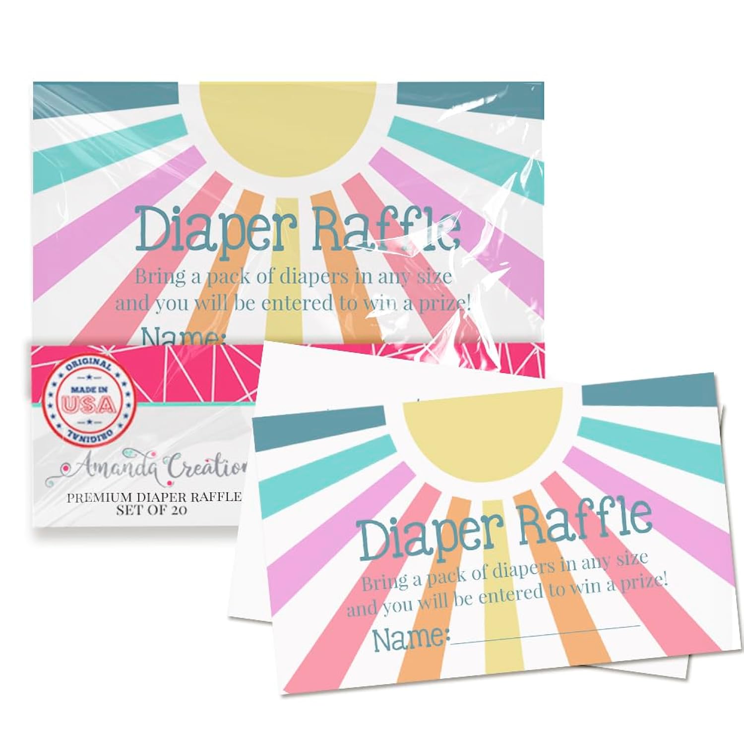 Diaper Raffle Tickets For Baby Shower – Pack Of 20 2” X 3.5” Little Ray Of Sunshine Double Sided Game Cards, Stock Up On Diapers Only Made In The Usa