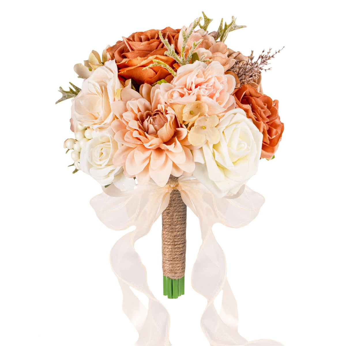 Wedding Bouquets For Bride Bridesmaid,Terracotta Burnt Orange Bouquet Artificial Fake Silk Roses Flowers Bridal Bouquet For Wedding Fall Boho Rustic Church Decoration Toss Bouquet (8.6In(M))