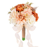 Wedding Bouquets For Bride Bridesmaid,Terracotta Burnt Orange Bouquet Artificial Fake Silk Roses Flowers Bridal Bouquet For Wedding Fall Boho Rustic Church Decoration Toss Bouquet (8.6In(M))