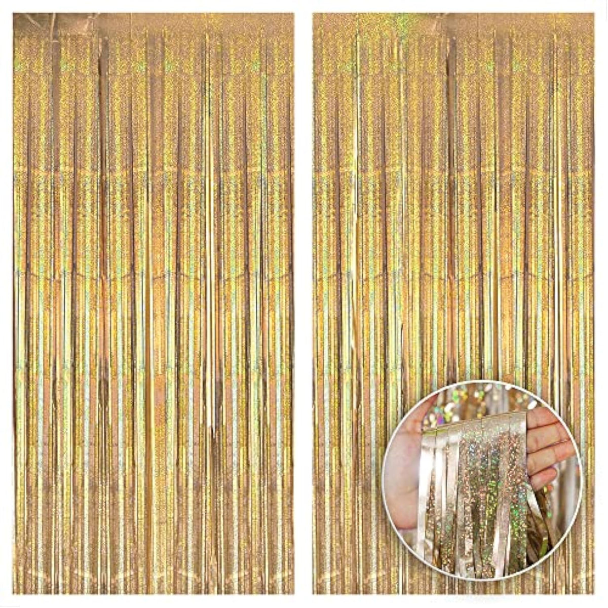 Champagne Gold Fringe Curtain Backdrop 3.2x8ft Pack of 2 Party Decor